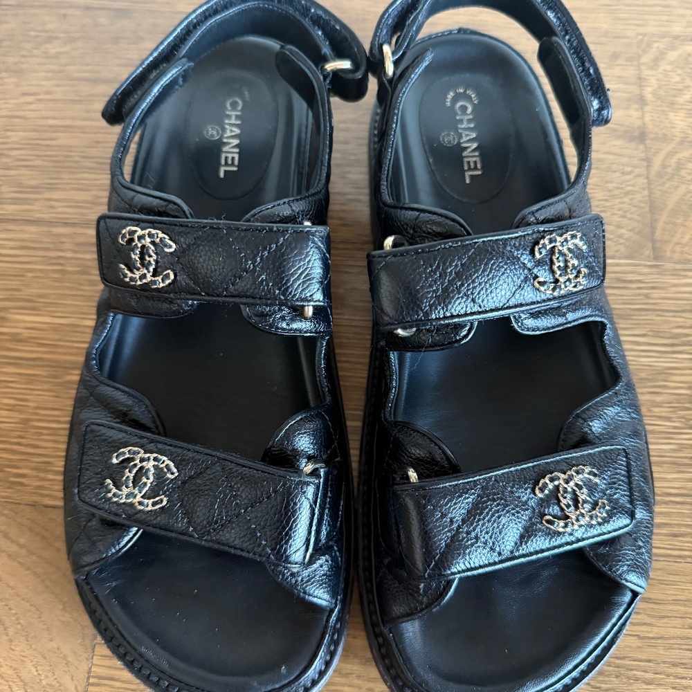 CHANEL - CHANEL DAD SANDALS BLACK